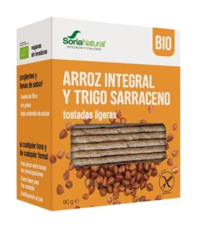 Tostadas Ligeras de Arroz Integral y Trigo Sarraceno SinGluten Bio Vegan 90g Soria Natural