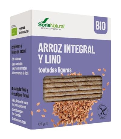 Tostadas Ligeras de Arroz Integral y Lino SinGluten Bio Vegan 85g Soria Natural