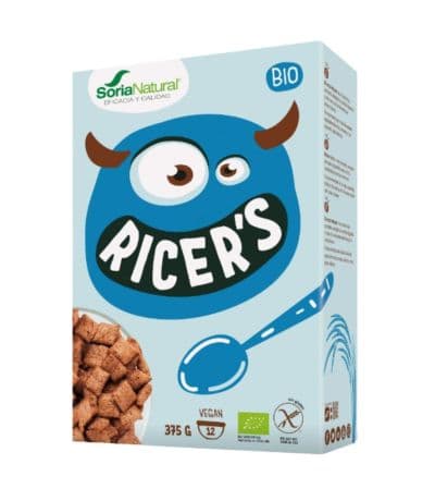 Cereales Ricers Rellenos de Cacao y Avellanas SinGluten Bio Vegan 375g Soria Natural