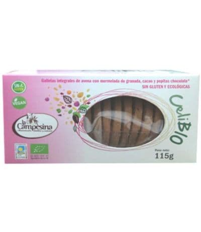 Galletas Integrales Avena Mermelada Granada Cacao y Pepitas Choco Celibio SinGluten Eco Vegan 115g La Campesina