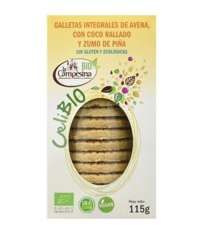 Galletas Integrales Avena Piña y Coco Celibio SinGluten Eco Vegan 115g La Campesina