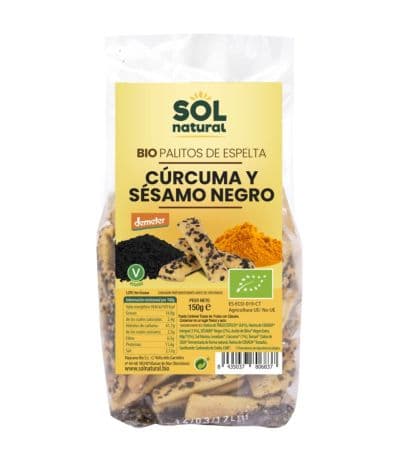 Palitos Espelta Curcuma y Sesamo Negro Bio Vegan 150g Solnatural