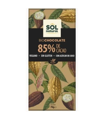 Chocolate 85% Cacao SinGluten Bio Vegan 70g Solnatural