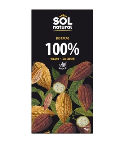 Chocolate Puro 100% Cacao SinGluten Bio Vegan 70g Solnatural