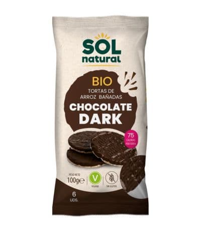 Tortitas de Arroz con Chocolate Negro SinGluten Bio Vegan 100g Solnatural