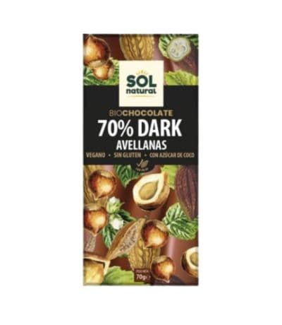Chocolate Negro 70% Avellanas SinGluten Bio Vegan 70g Solnatural