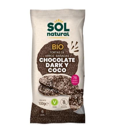 Tortitas Arroz Chocolate Negro Coco SinGluten Bio Vegan 100g Solnatural