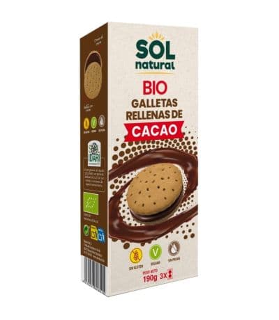 Galletas Rellenas Cacao SinGluten Eco Vegan 190g Solnatural