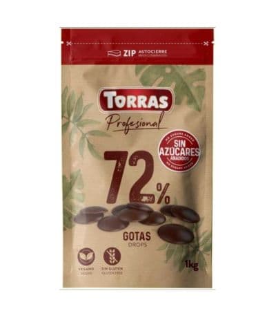 Cobertura de Chocolate Negro 72 en Gotas SinGluten 1kg Torras