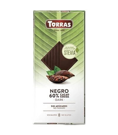 Chocolate Negro 60% con Stevia SinGluten Vegan 100g Torras