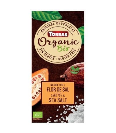 Chocolate Negro 70% Cacao con Flor de Sal SinGluten Bio Vegan 100g Torras