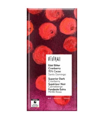Chocolate Negro Superior con Arandanos Bio Vegan 80g Vivani
