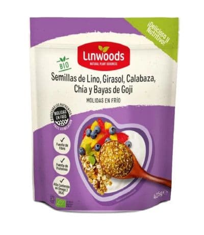 Semillas de Lino Girasol Calabaza Chia y Bayas de Goji Molidas SinGluten Bio Vegan 425g Linwoods