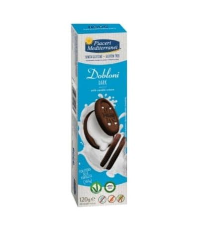 Galletas Dobloni Dark Crema Vainilla SinGluten Vegan 120g Piaceri Mediterranei