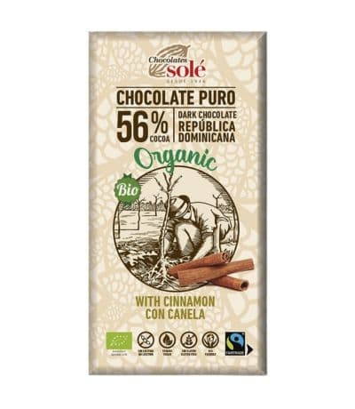 Chocolate Negro Canela 56% SinGluten Bio Vegan 100g Chocolates Sole