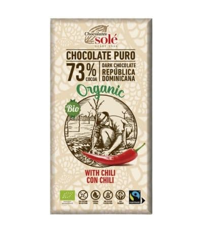 Chocolate Negro 73% con Chili SinGluten Bio Vegan 100g Chocolates Sole