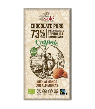 Chocolate Negro 73% con Almendras SinGluten Bio Vegan 150g Chocolates Sole