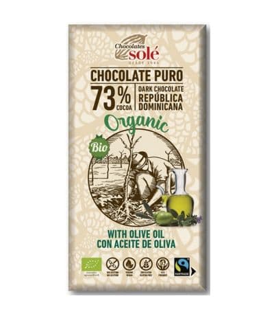 Chocolate Negro 73% con Aceite de Oliva SinGluten Bio Vegan 100g Chocolates Sole