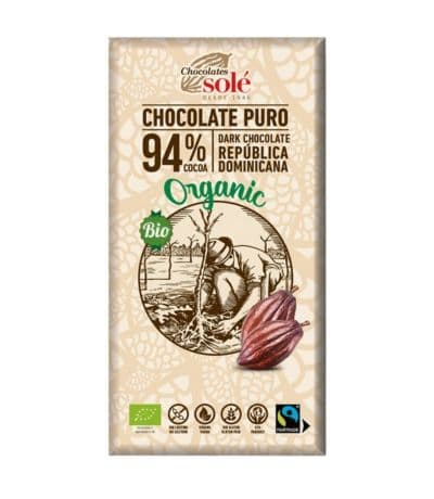 Chocolate Negro 94% SinGluten Bio Vegan 100g Chocolates Sole
