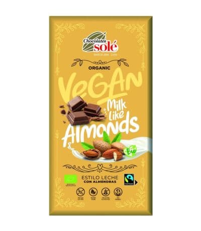Chocolate Estilo Leche con Almendras Vegan Eco 90g Chocolates Sole
