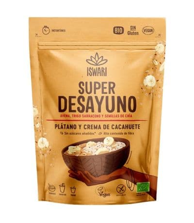 Super Desayuno Cacahuete y Platano SinGluten Bio Vegan 360g Iswari