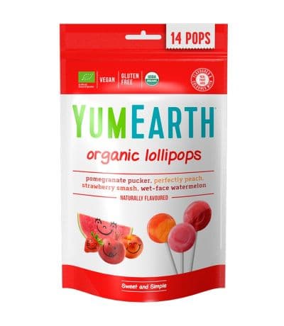 Piruletas de Frutas 4 sabores SinGluten Bio Vegan 14 Piruletas Yumearth