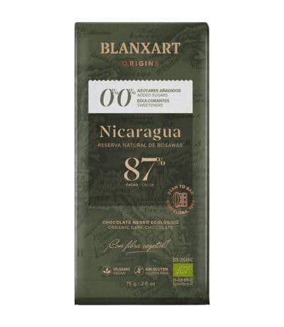 Choco Negro 87 Cacao Nicaragua SinAzucar 75g Blanxart