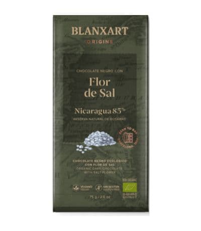 Choco negro 85 Nicaragua con Flor de Sal Vegan 75g Blanxart